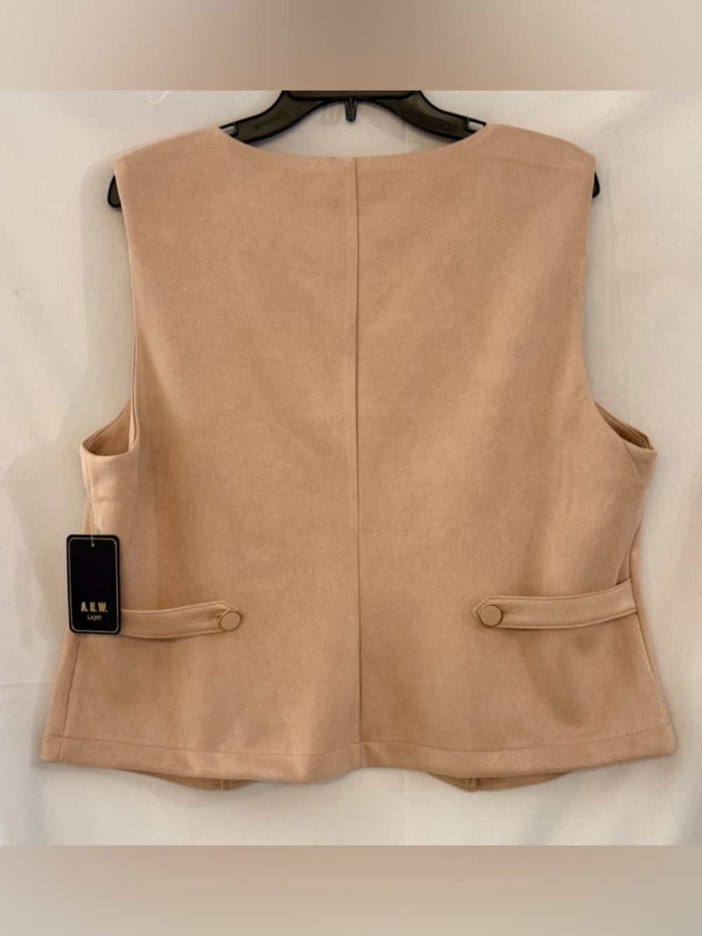 AUW Neutral Beige Suede-Look Button Vest - Picture 2 of 3